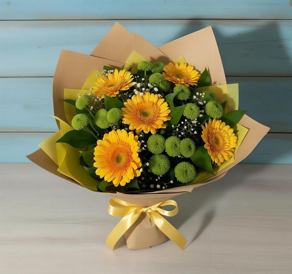 Букет цветов из: Герберы и Хризантемы в Емельяново