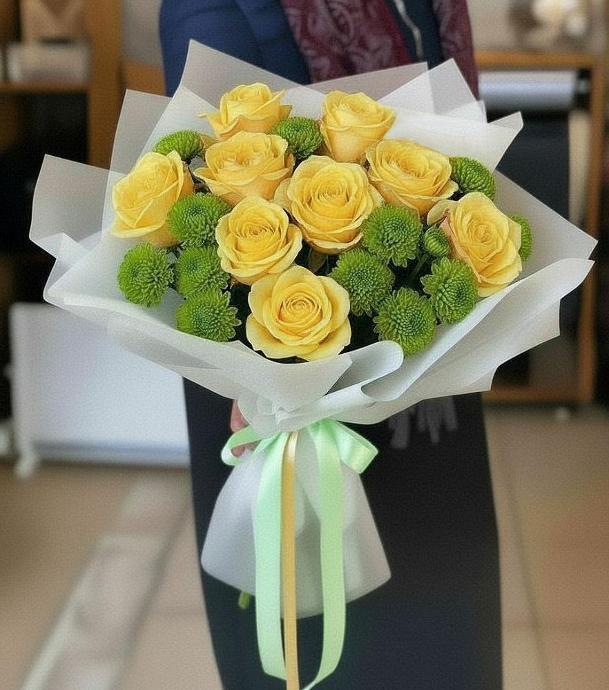 Букет цветов из: Хризантемы и Розы в Емельяново