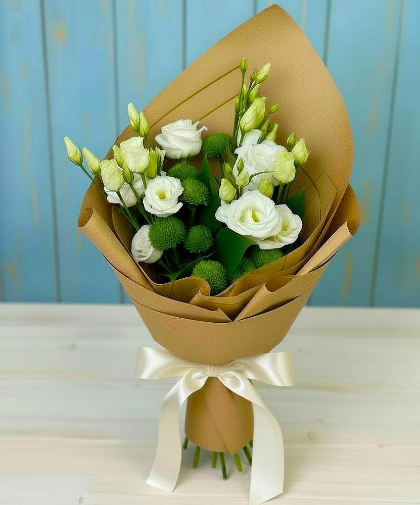 Букет цветов из: Хризантемы и Лизиантусы в Емельяново