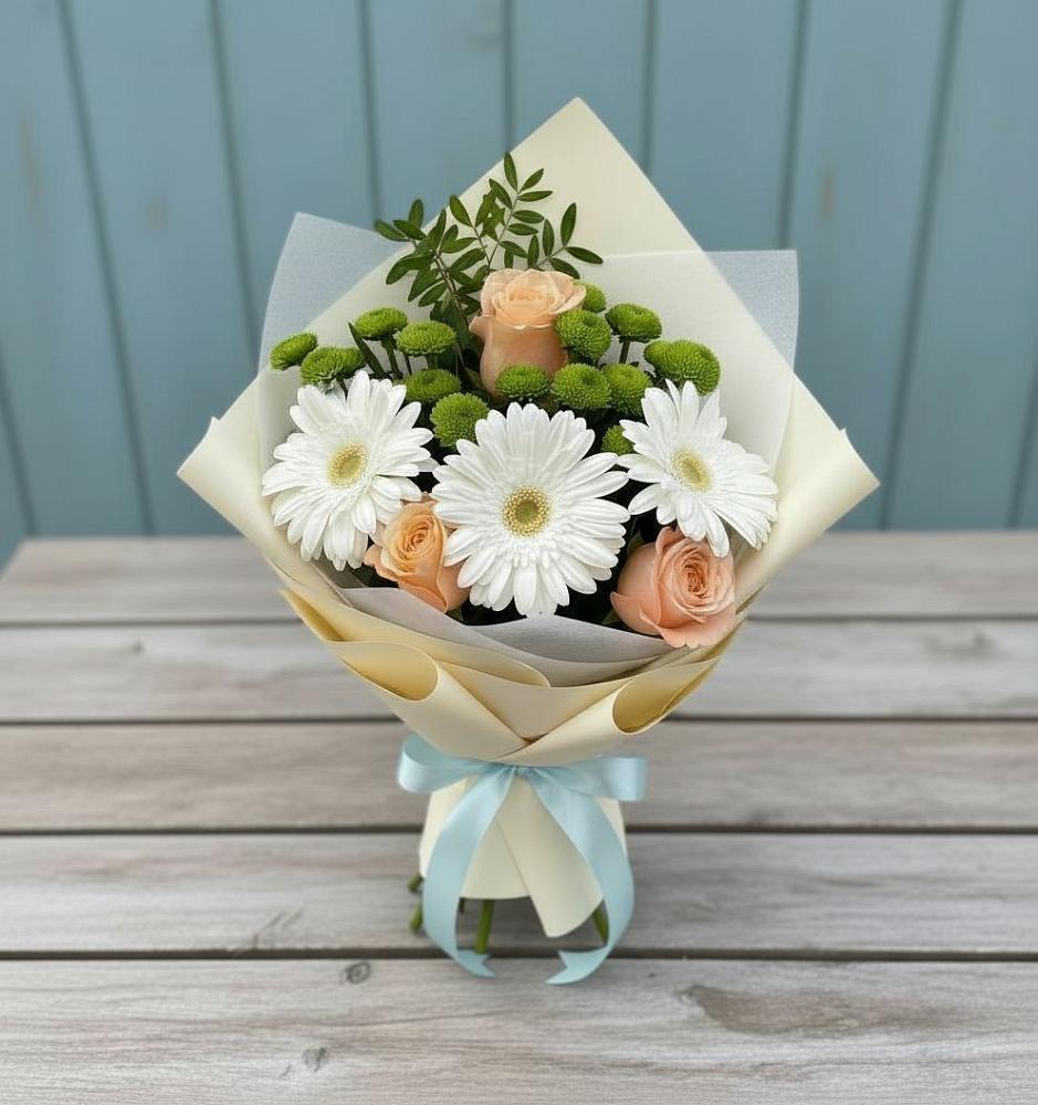Букет цветов из: Герберы, Розы и Хризантемы в Емельяново