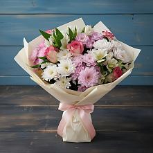 Букет цветов из:  Хризантемы, Альстромерии и Розы в Емельяново