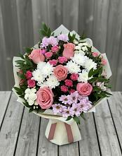 Букет цветов из:  Альстромерии, Гвоздики, Розы и Хризантемы в Емельяново