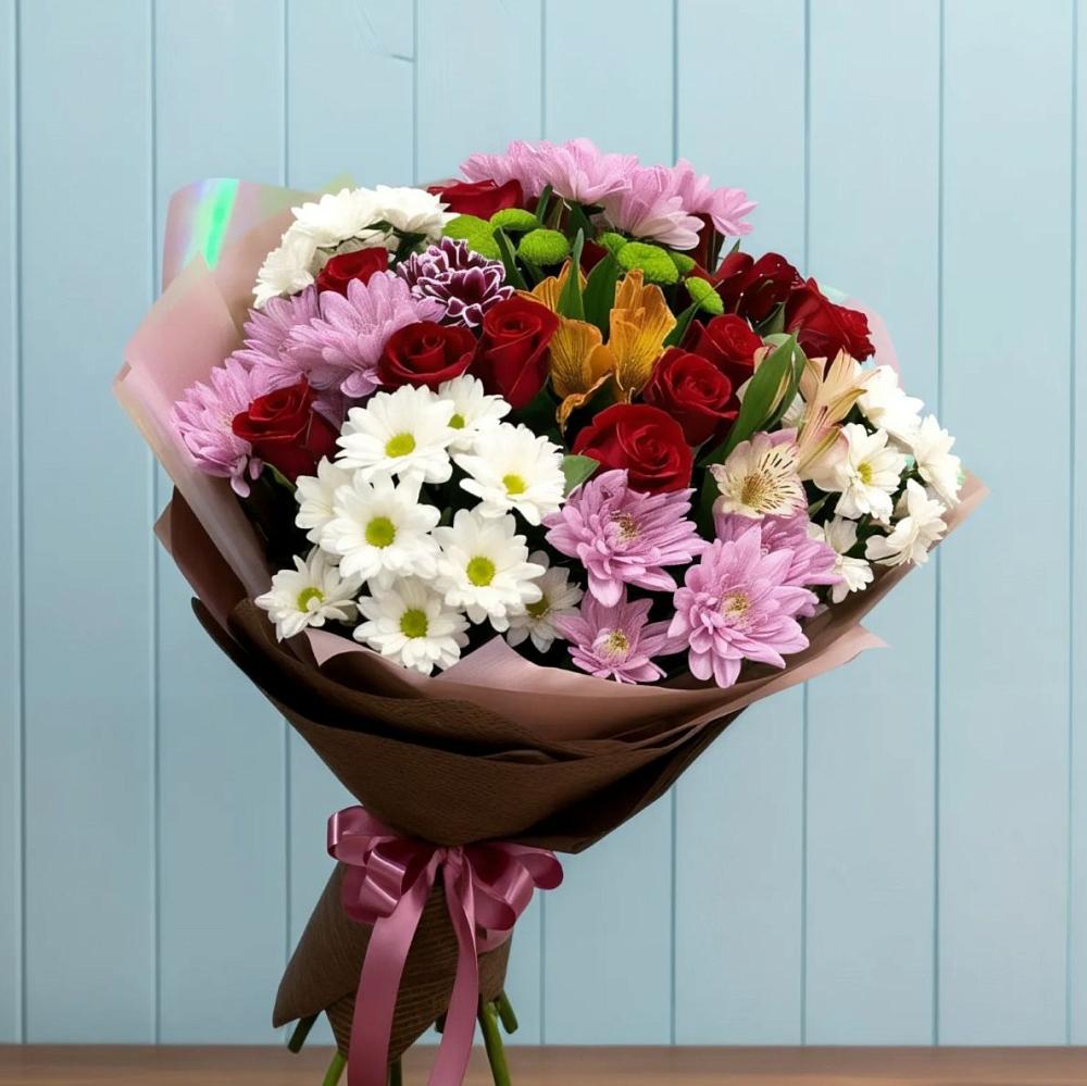Букет цветов из: Розы, Хризантемы и Альстромерии в Емельяново